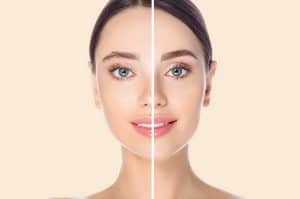Frau vor und nach Permanent Make-Up